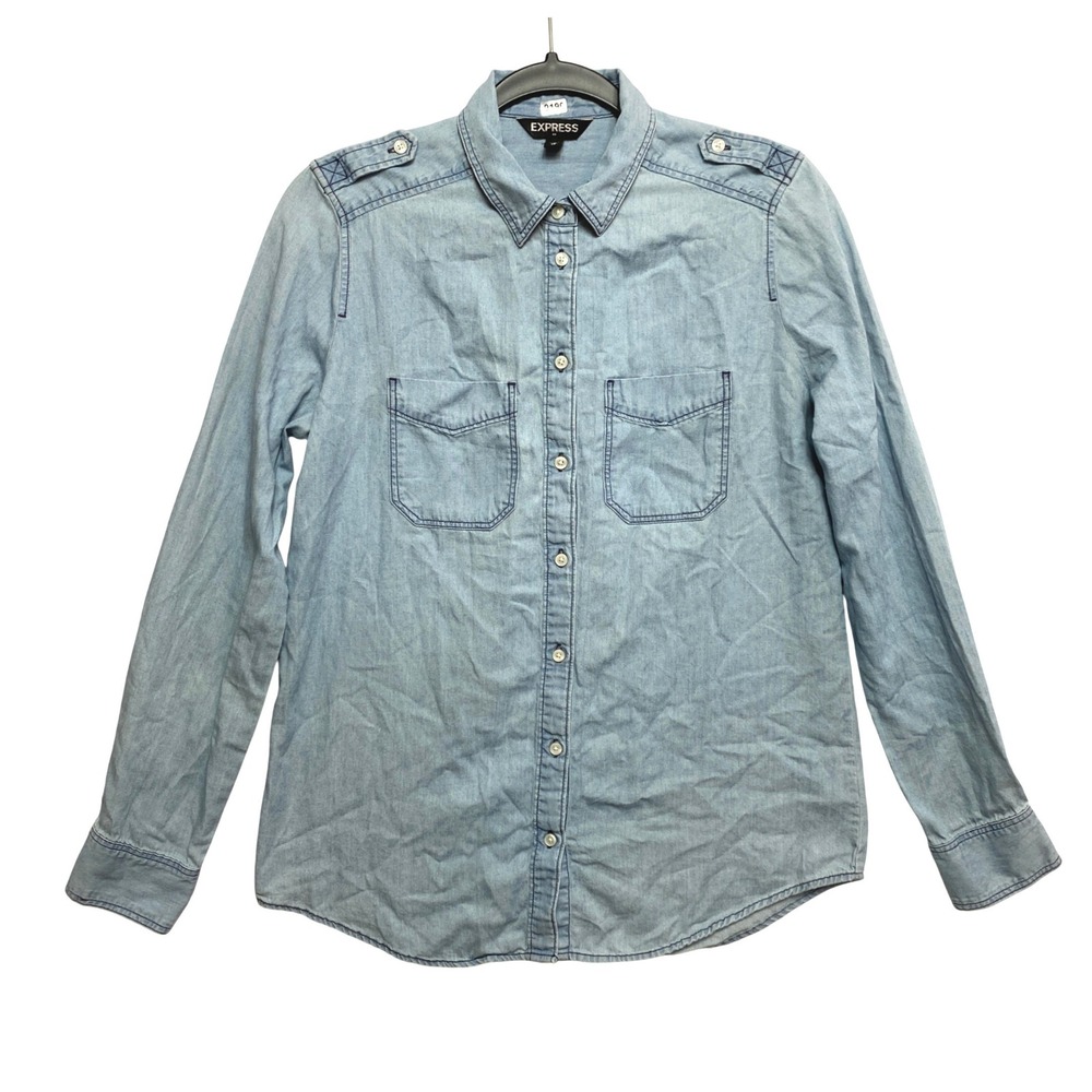 Express Shirt Womens XS Blue Light Wash Chambray Button Down Lyocell Cotton